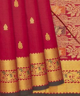 Crimson Handloom Kanchipuram Silk Saree With Floral Buttas
