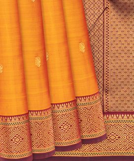 Mango Yellow Handloom Kanchipuram Korvai Silk Saree With Floral Buttas
