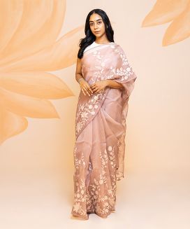 Dusty Pink Pure organza Saree Embroidered With Floral Motifs
