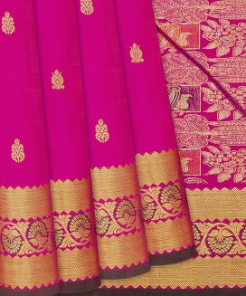 Hot Pink Handloom Kanchipuram Silk Saree With Floral Buttas
