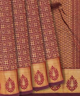 Maroon Handloom Kanchipuram Silk Saree With Swastik Motifs
