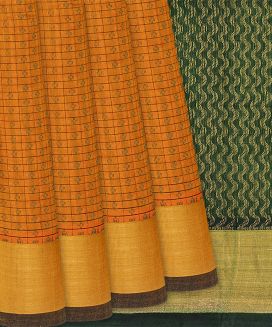 Turmeric Yellow Handloom Silk Cotton Saree With Checks
