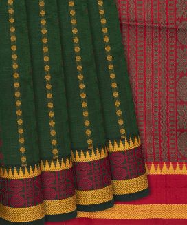 Dark Green Handloom Silk Cotton Saree With Coin Motifs
