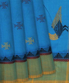 Sky Blue Handloom Silk Cotton Saree With Kolam Buttas
