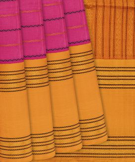 Hot Pink Handloom Silk Cotton Saree With Beldari Stripes
