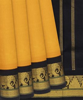 Mustard Handloom Silk Cotton Saree With Black Border

