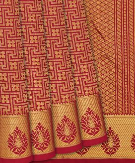 Crimson Handloom Kanchipuram Silk Saree With Swastik Motifs
