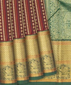 Maroon Handloom Kanchipuram Silk Saree With Floral Stripes
