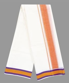 Cream 9 X 5 Cotton Dhoti With Yellow With Violet Border