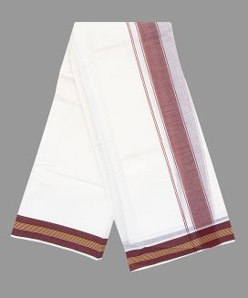 Cream 9 X 5 Cotton Dhoti With Crimson Border