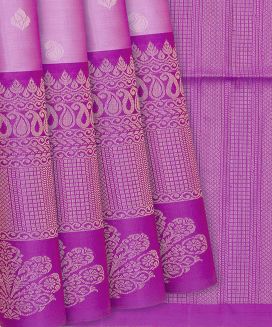Bubble-gum Pink Handloom Soft Silk Saree With Mango Buttas
