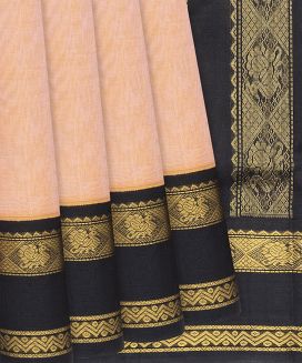 Light Peach Handloom Silk Cotton Saree With Black Border
