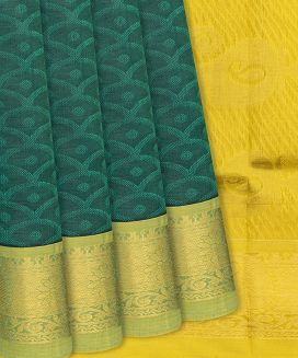 Sea Green Handloom Silk Cotton Saree With Rudraksham Motifs
