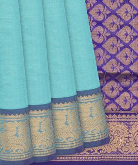 Turquoise Handloom Silk Cotton Saree With Annam Motifs
