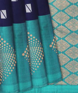 Navy Blue Handloom Soft Silk Saree With Square Buttas
