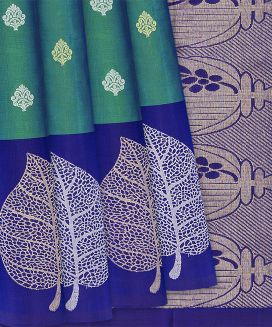 Cyan Handloom Soft Silk Saree With Floral Buttas
