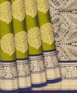 Olive Green Handloom Soft Silk Saree With Floral Motifs
