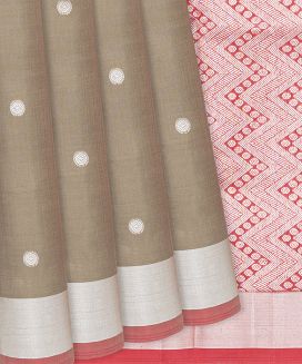 Taupe Handloom Soft Silk Saree With Rudraksham Buttas
