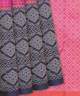 Peach Handloom Soft Silk Saree With Checks & Floral Buttas
