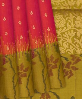 Red Soft Silk Saree With Floral Buttas

