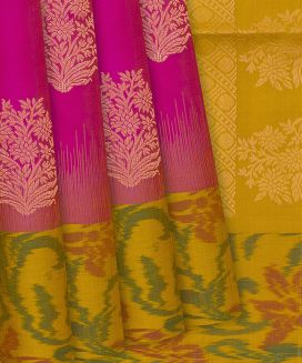 Pink Handloom Soft Silk Saree With Floral Zari Buttas
