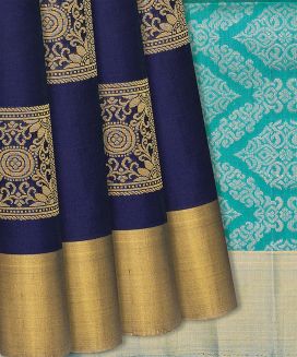 Navy Blue Soft Silk Saree With Floral Motifs
