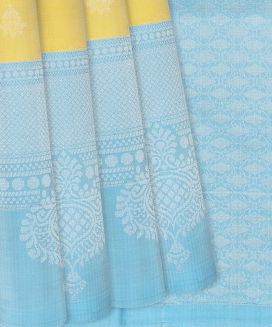 Yellow Handloom Soft Silk Saree With Checks
