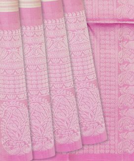 Baby Pink Handwoven Soft Silk Saree With Stripes
