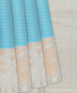 Turquoise Handloom Soft Silk Saree With Stripes
