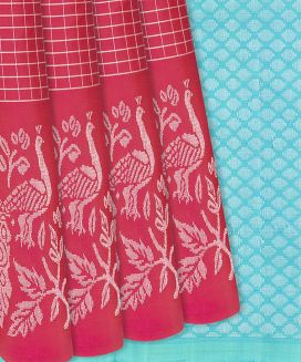 Pink Handloom Soft Silk Saree With Peacock Motifs

