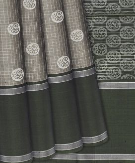 Dark Grey Handwoven Soft Silk Saree With Checks
