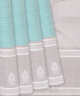 Turquoise Handloom Soft Silk Saree With Checks

