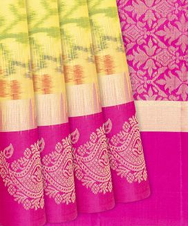 Yellow Handloom Soft Silk Saree With Tie & Dye Motifs
