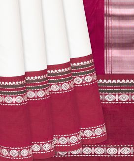 White Handloom Kanchipuram Plain Korvai Silk Saree
