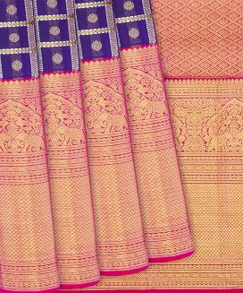 Blue Handloom Kanchipuram Korvai Silk Saree With Zari Checks
