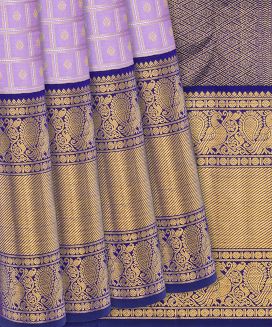 Lavender Handloom Kanchipuram Korvai Silk Saree With Zari Checks
