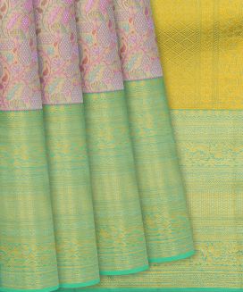 Baby Pink Handloom Kanchipuram Tissue Silk Saree With Floral Motifs
