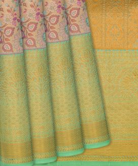 Aquamarine Handloom Kanchipuram Tissue Silk Saree With Meena Floral Motifs
