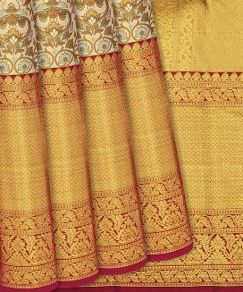 Gold Handloom Kanchipuram Tissue Silk Saree With Meena Floral Motifs
