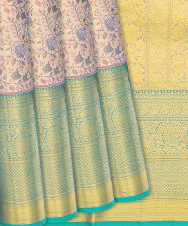 Aquamarine Kanchipuram Tissue Silk Saree With Meena Floral Motifs
