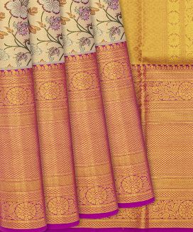 Pink Handloom Kanchipuram Tissue Silk Saree With Meena Floral Motifs
