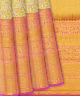Light Peach Handloom Kanchipuram Tissue Silk Saree With Annam Motifs

