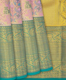 Dusty Pink Handloom Kanchipuram Tissue Silk Saree With Floral Motifs

