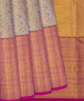Pink Handloom Kanchipuram Tissue Silk Saree With Meena Motifs
