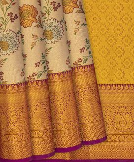 Gold Handloom Kanchipuram Tissue Silk Saree With Meena Flower Motifs
