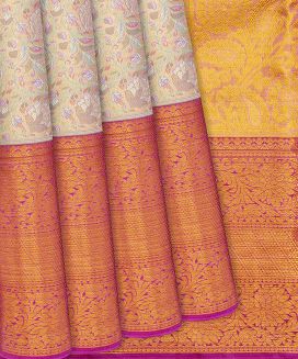 Pink Handloom Kanchipuram Tissue Silk Saree With Floral Motifs
