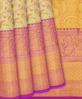 Hot Pink Handloom Kanchipuram Tissue Silk Saree With Floral Motifs

