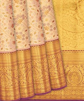 Gold Kanchipuram Tissue Silk Saree With Maroon Floral Motifs
