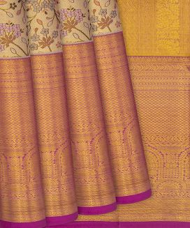 Gold Handloom Kanchipuram Tissue Silk Saree With Meena Motifs
