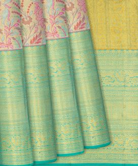 Pink Handloom Kanchipuram Tissue Silk Saree With Flower Motifs
